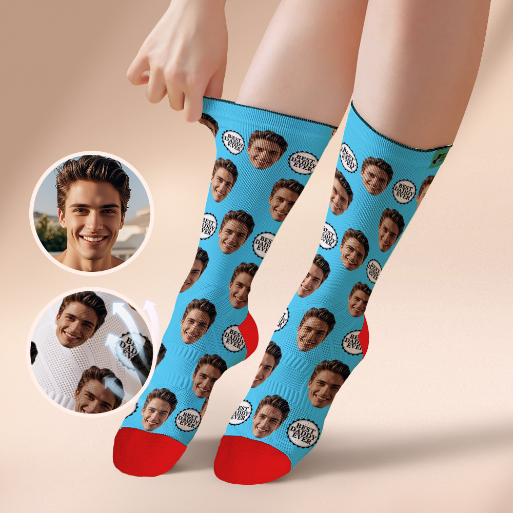 Custom Full Face Photo Print Socks Colorful Best Dad Ever Socks Personalized Custom Design Best Gift Idea For Father - MyPhotoSocksAu