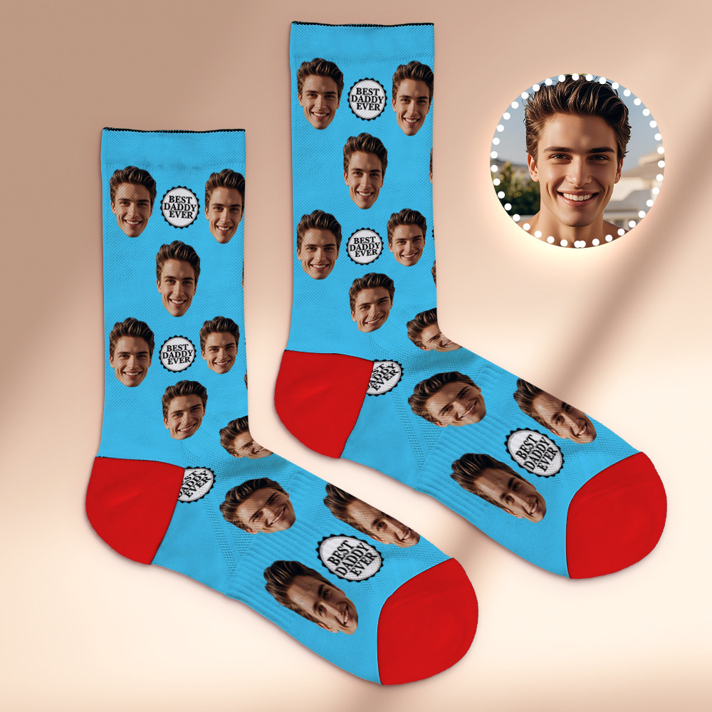 Custom Full Face Photo Print Socks Colorful Best Dad Ever Socks Personalized Custom Design Best Gift Idea For Father - MyPhotoSocksAu
