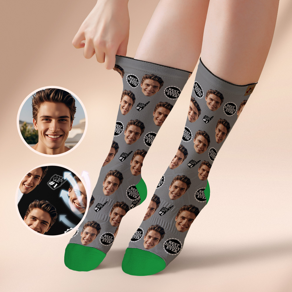 Custom Full Face Photo Print Socks Colorful Best Dad Ever Socks Personalized Custom Design Best Gift Idea For Father - MyPhotoSocksAu