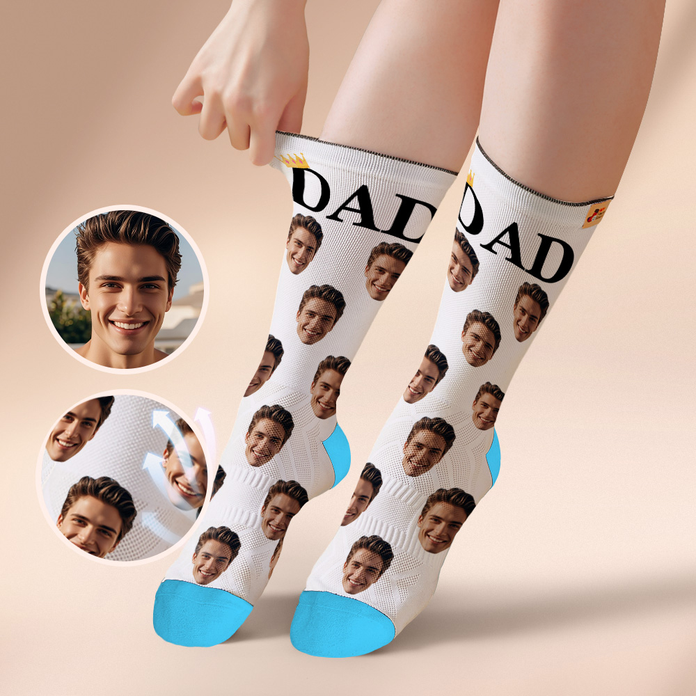 Custom Full Face Photo Print Socks, Colorful Crown Dad Socks Personalized Custom Design Best Gift For Dad - MyPhotoSocksAu