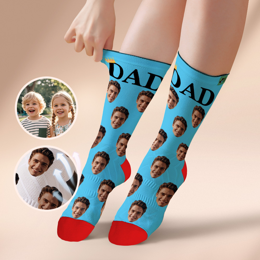 Custom Full Face Photo Print Socks, Colorful Crown Dad Socks Personalized Custom Design Best Gift For Dad - MyPhotoSocksAu