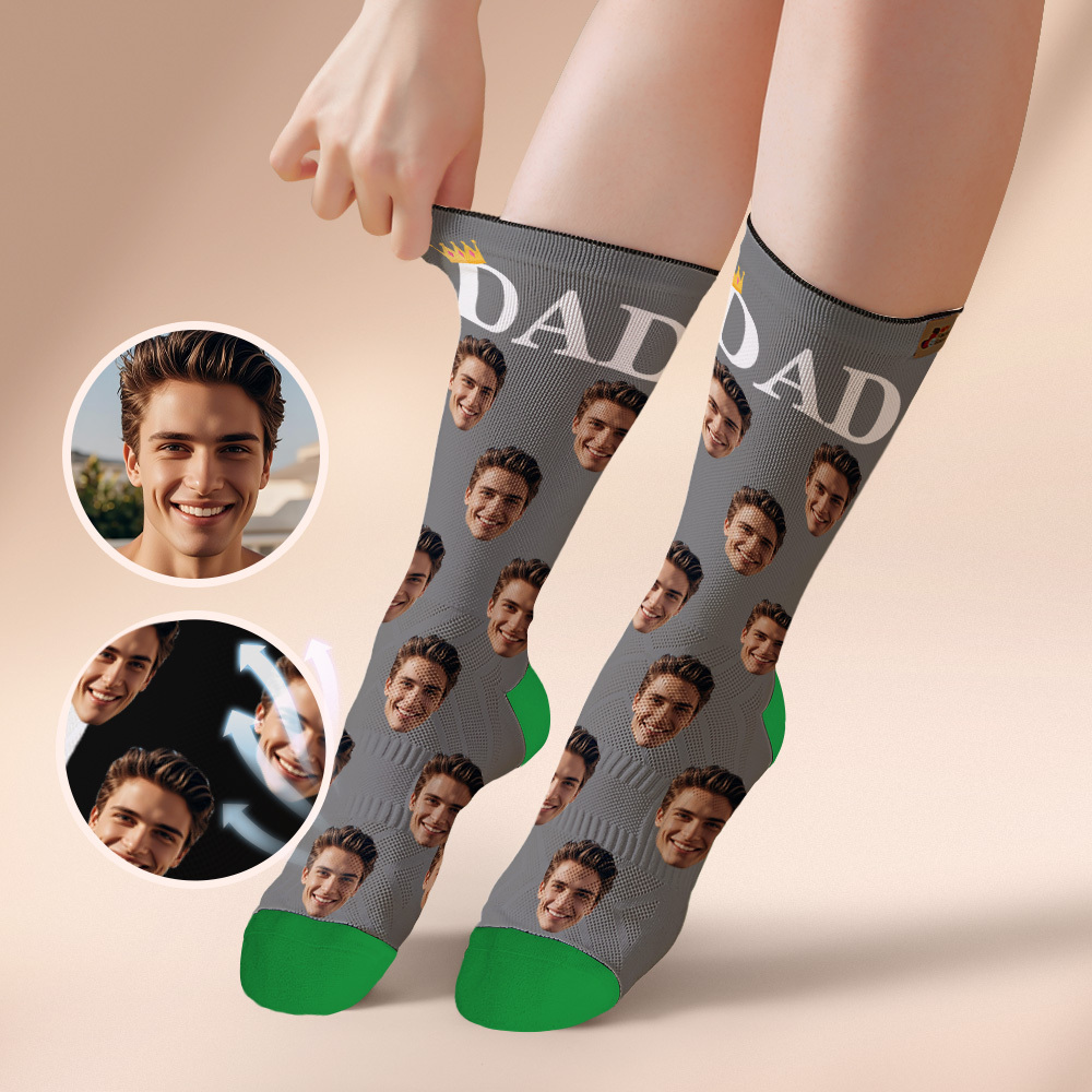 Custom Full Face Photo Print Socks, Colorful Crown Dad Socks Personalized Custom Design Best Gift For Dad - MyPhotoSocksAu