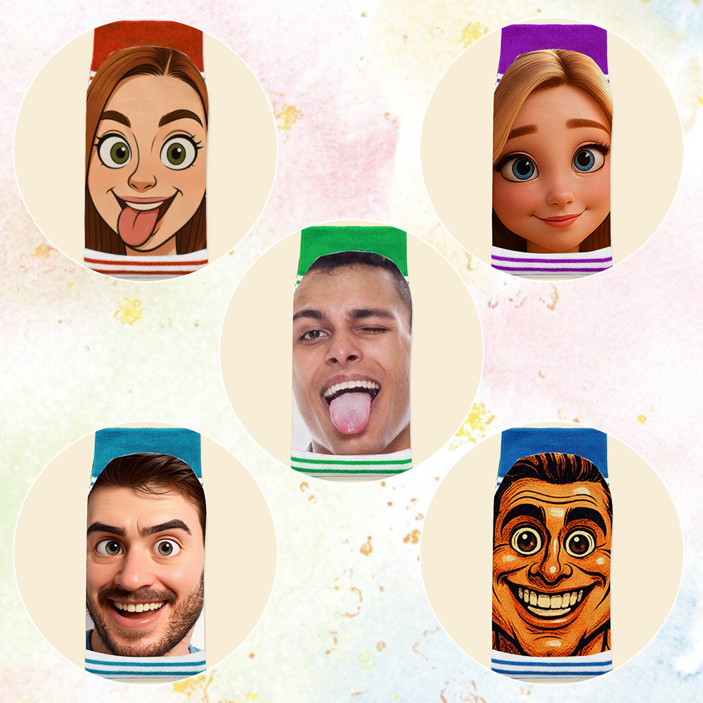 Custom Face Funny Socks Cartoon Style Photo Gifts for Him Her - MyPhotoSocksAu