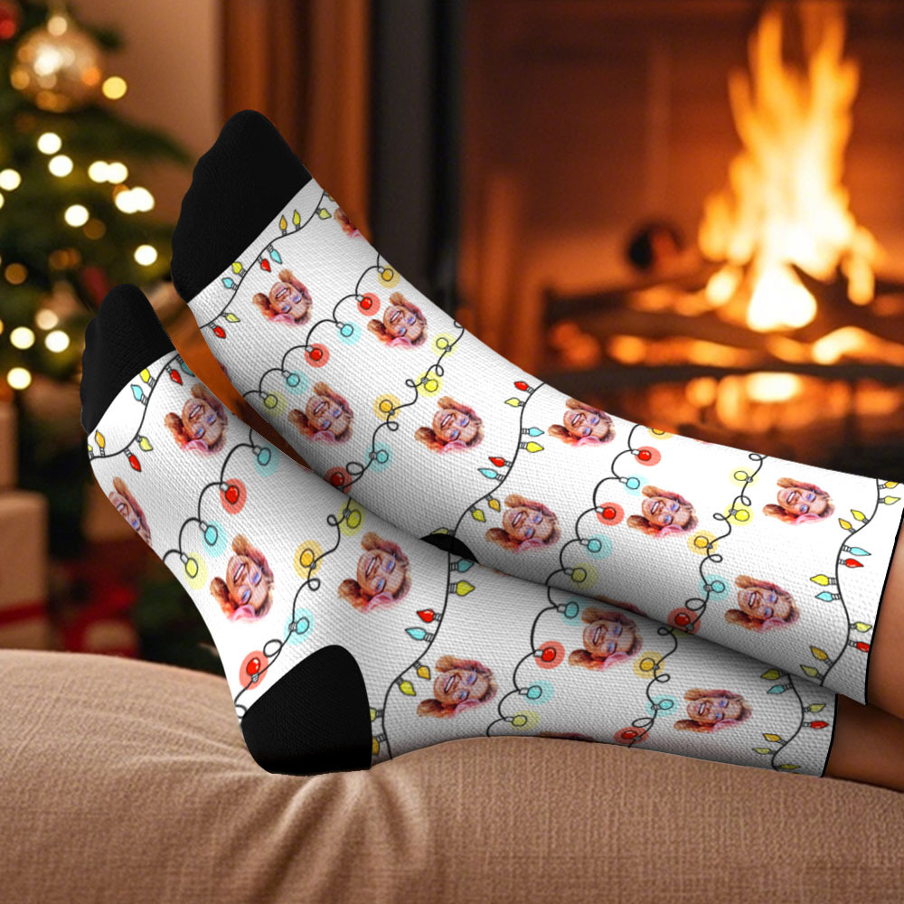 Custom Elf Face Socks Personalized Christmas Photo Socks Funny Holiday Gift for Family & Friends - MyPhotoSocksAu