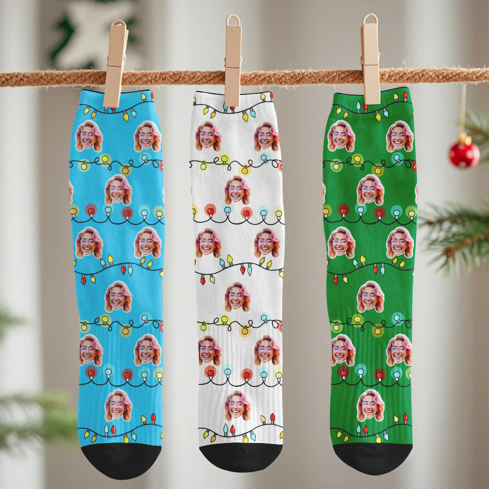 Custom Elf Face Socks Personalized Christmas Photo Socks Funny Holiday Gift for Family & Friends - MyPhotoSocksAu
