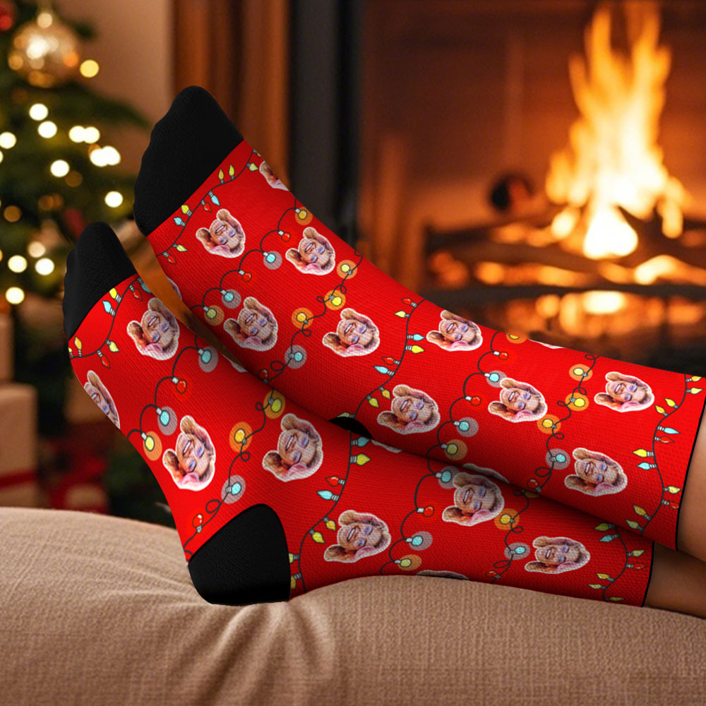 Custom Elf Face Socks Personalized Christmas Photo Socks Funny Holiday Gift for Family & Friends - MyPhotoSocksAu