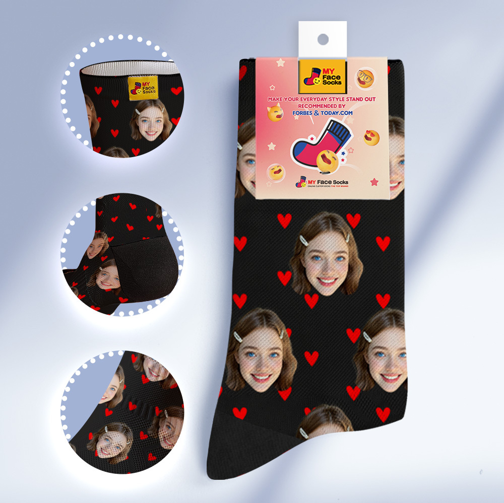 Custom Heart Face Socks Personalized White Socks with Faces Photo Funny Gift Photo Couple Family Socks - MyPhotoSocksAu
