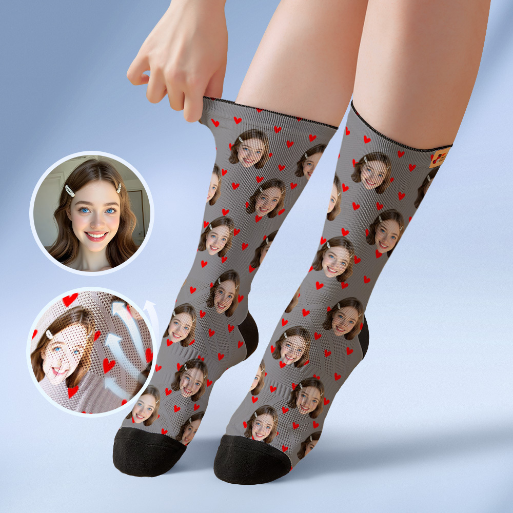 Custom Heart Face Socks Personalized White Socks with Faces Photo Funny Gift Photo Couple Family Socks - MyPhotoSocksAu