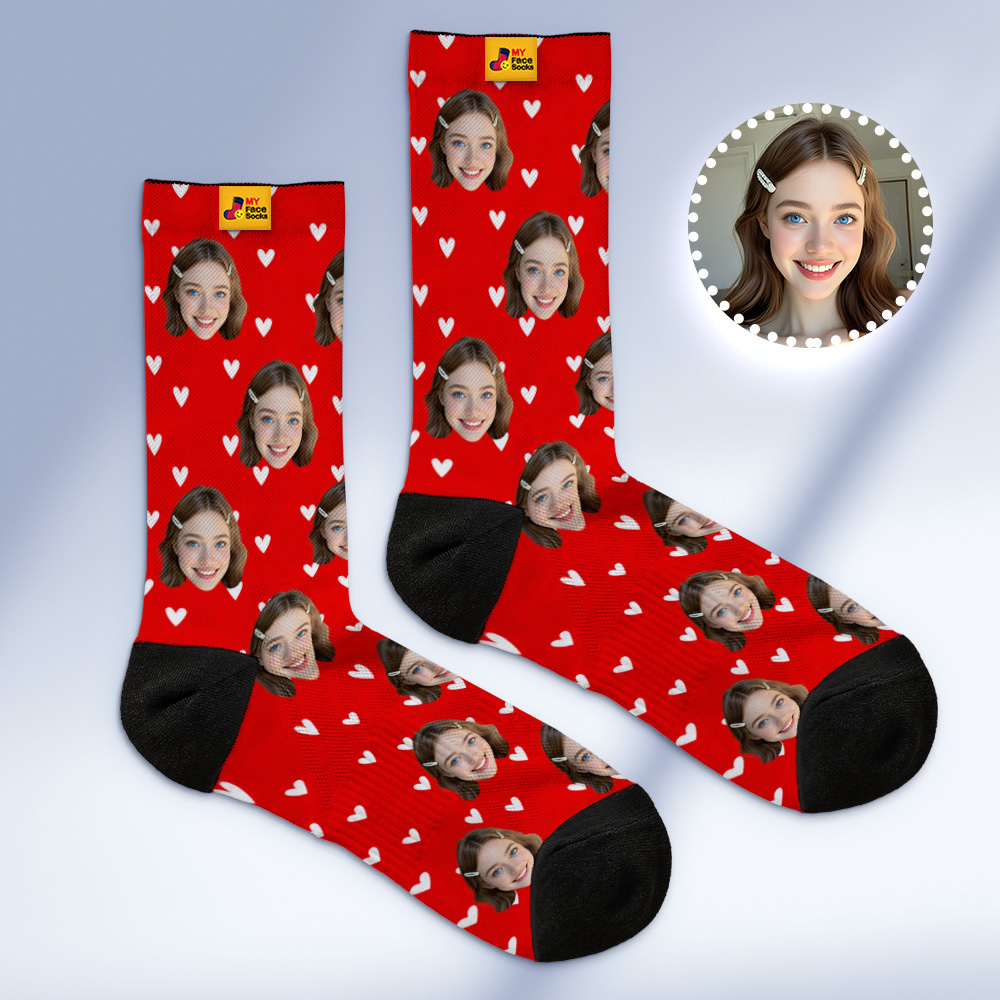 Custom Heart Face Socks Personalized Socks with Faces Photo Funny Gift Photo Couple Family Socks - MyPhotoSocksAu