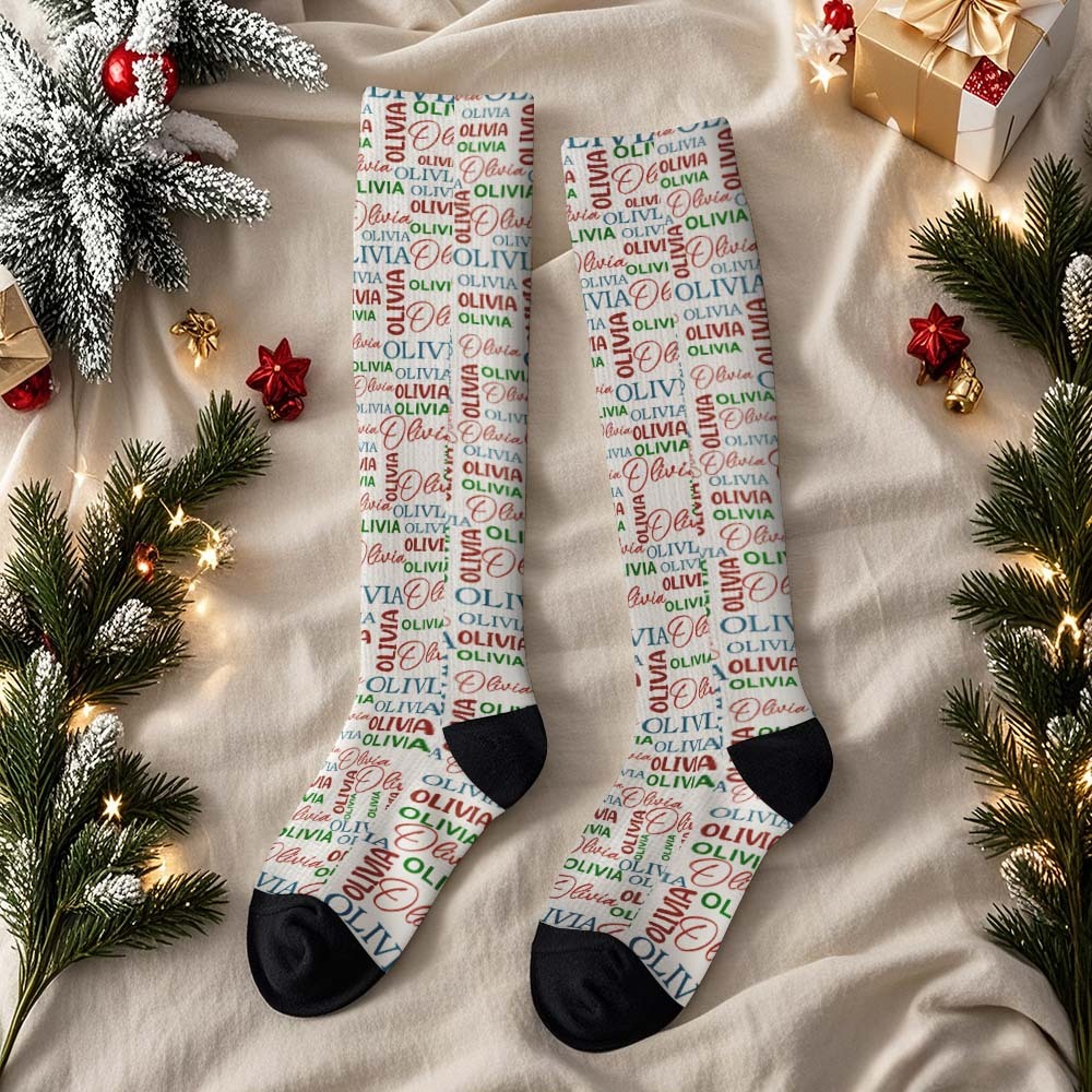 Custom Face Knee High Socks Personalized Vintage Warm Socks Merry Christmas for Lover Christmas Gifts - MyPhotoSocksAu