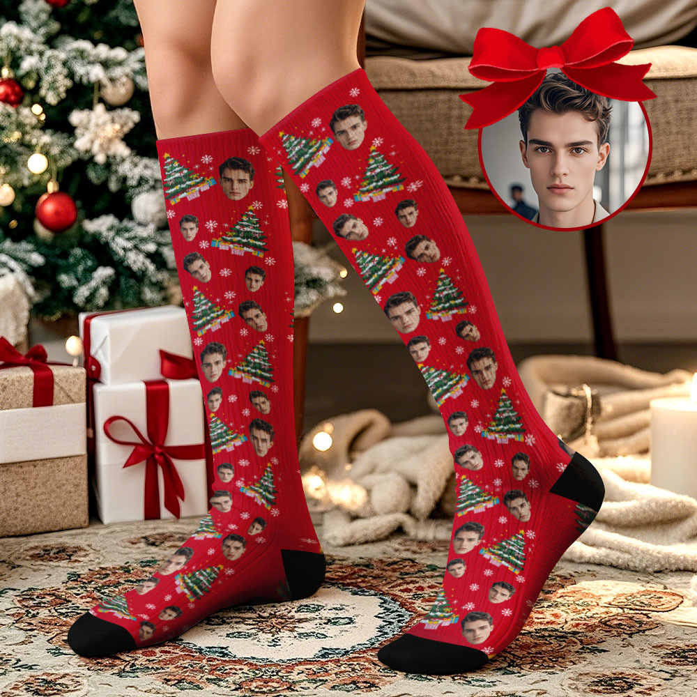 Custom Face Knee High Socks Socks Merry Christmas for Lover Gifts - MyPhotoSocksAu
