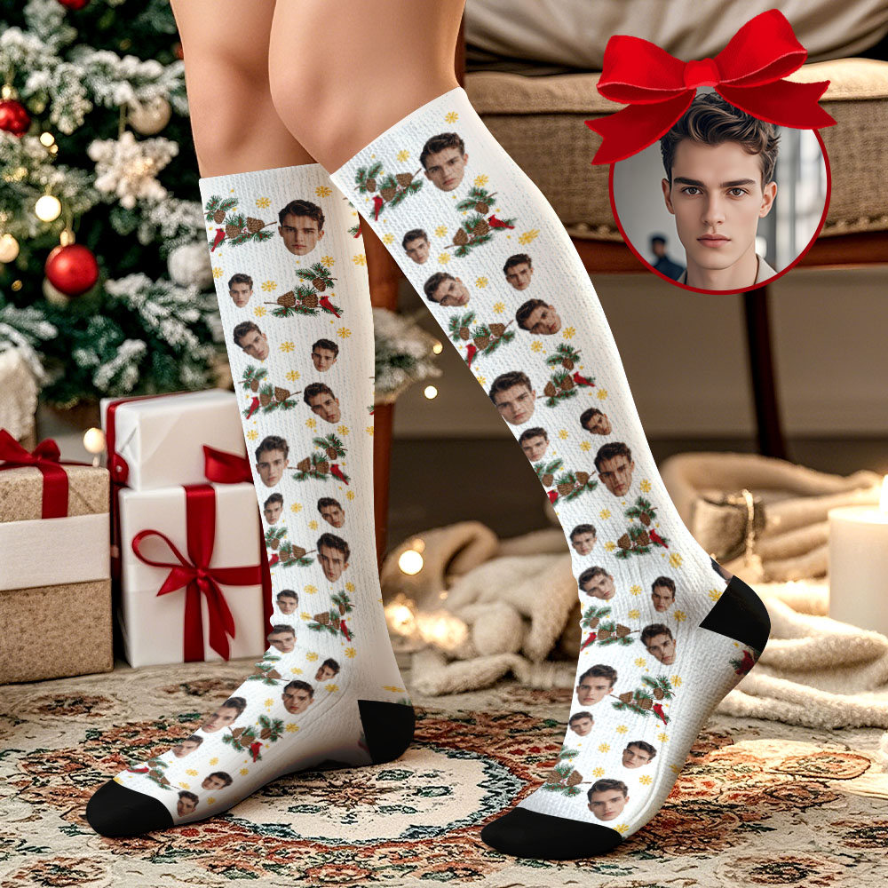 Custom Face Knee High Socks Socks for Lover Gifts Merry Christmas