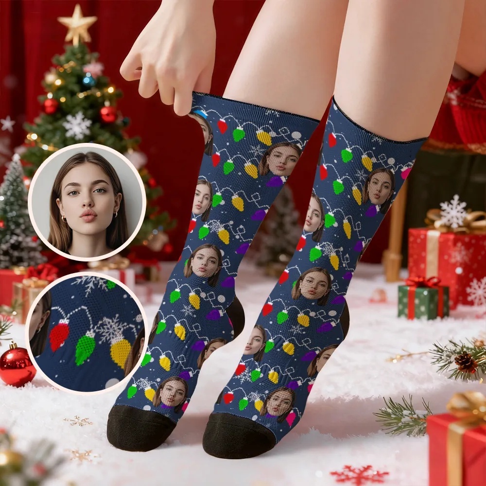 Custom Multicolor Christmas Light Socks Personalized Socks  Perfect Family Holiday Gift Christmas Socks Gift - MyPhotoSocksAu