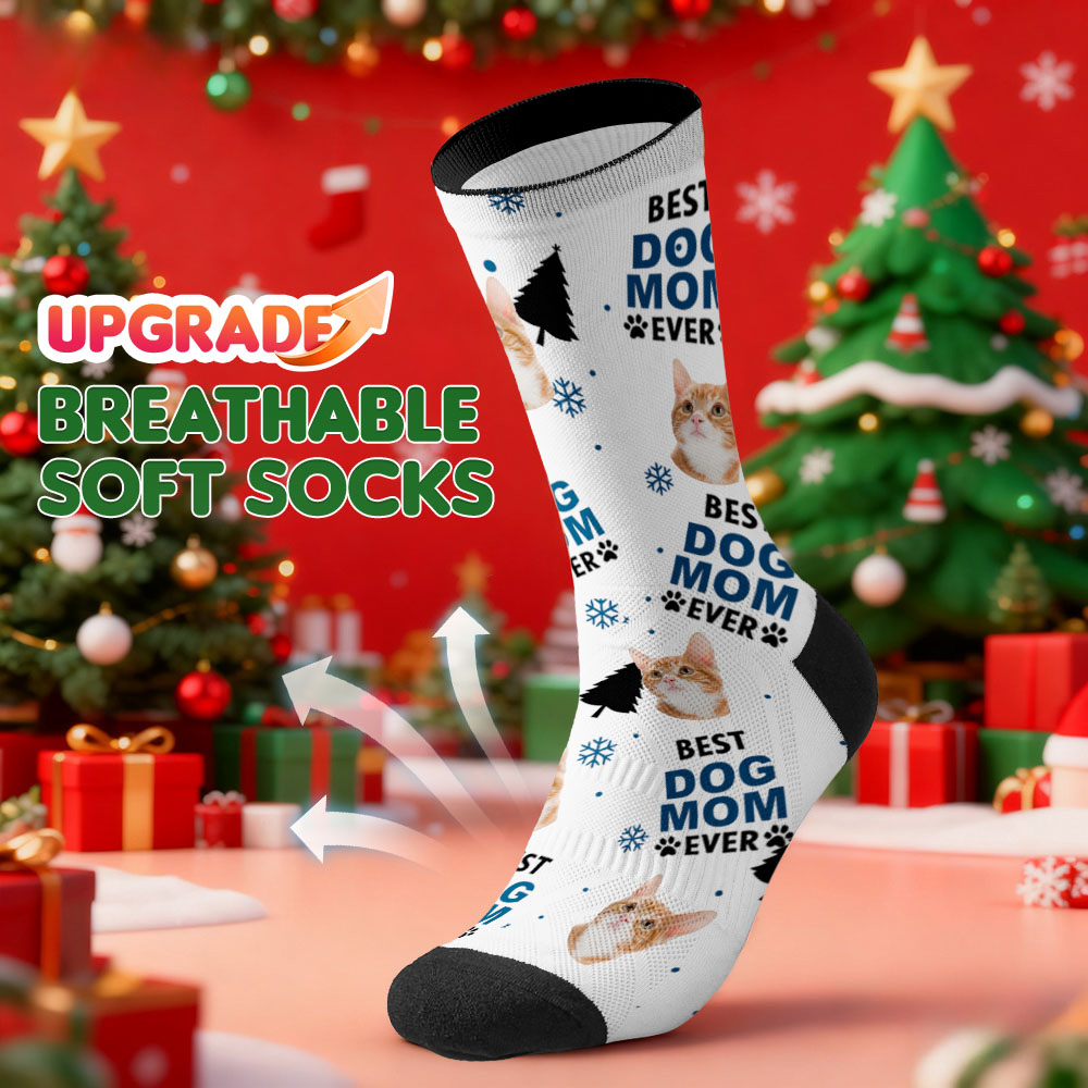 Personalized Pet Cat Theme Socks Christmas Socks Custom Best Cat Mom Socks Pet Lover Santa Socks Gift - MyPhotoSocksAu
