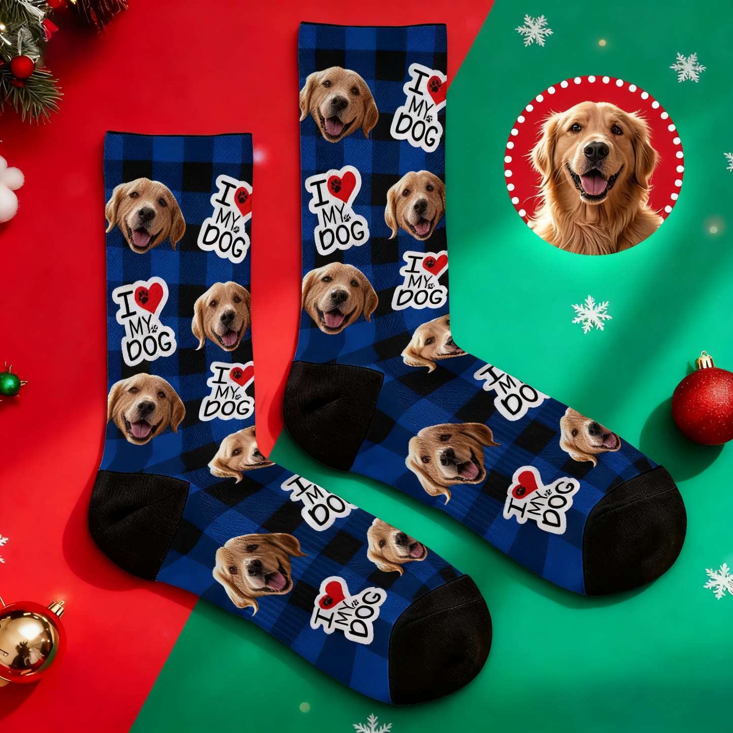 Personalized Pet Dog Theme Socks Christmas Socks Custom I Love You Socks Pet Lover Santa Socks Gift - MyPhotoSocksAu