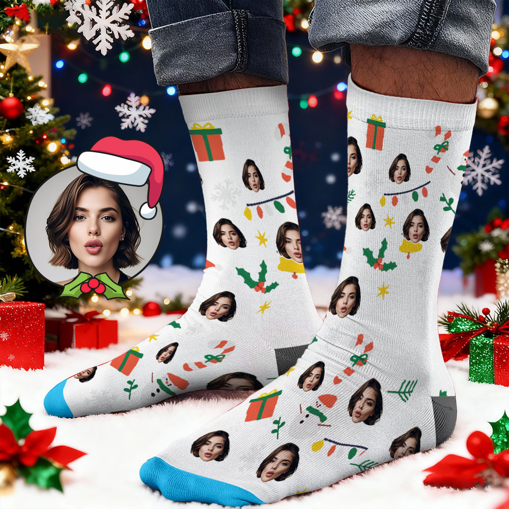 Custom Face Printed Socks Christmas Gift Snowman Pattern Personalized Custom Designs Best Santa Gift Idea - MyPhotoSocksAu