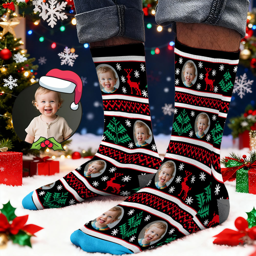 Custom Face Printed Socks Christmas Gift Snowman Pattern Personalized Custom Designs Best Santa Gift Idea - MyPhotoSocksAu
