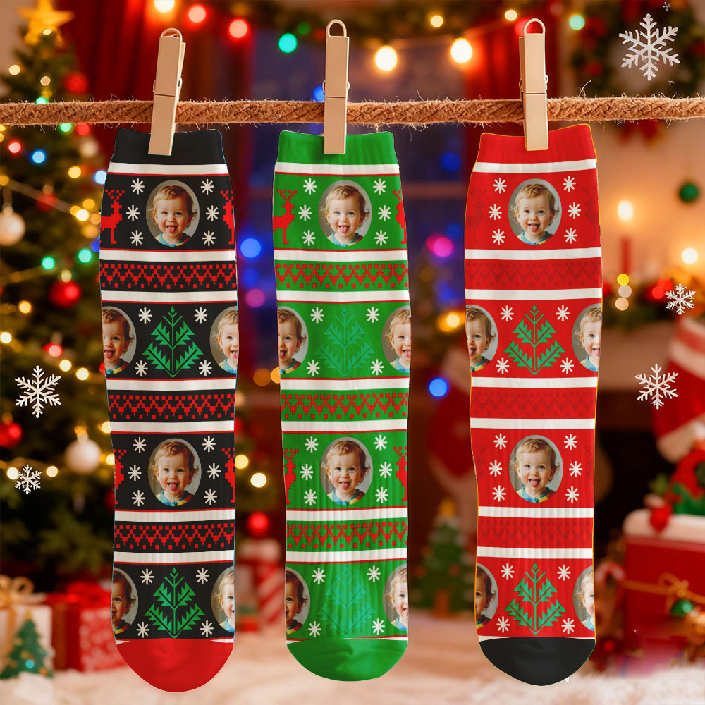 Custom Face Printed Socks Christmas Gift Snowman Pattern Personalized Custom Designs Best Santa Gift Idea - MyPhotoSocksAu