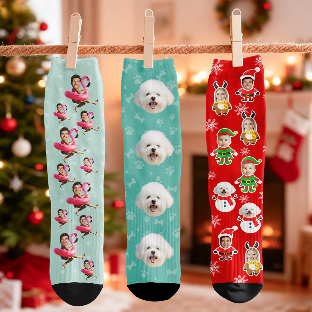 Christmas Socks Custom Face Socks Personalized Funny Christmas Face Socks Gift - MyPhotoSocksAu