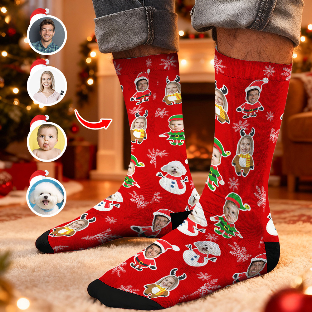 Christmas Socks Custom Face Socks Personalized Funny Christmas Face Socks Gift - MyPhotoSocksAu