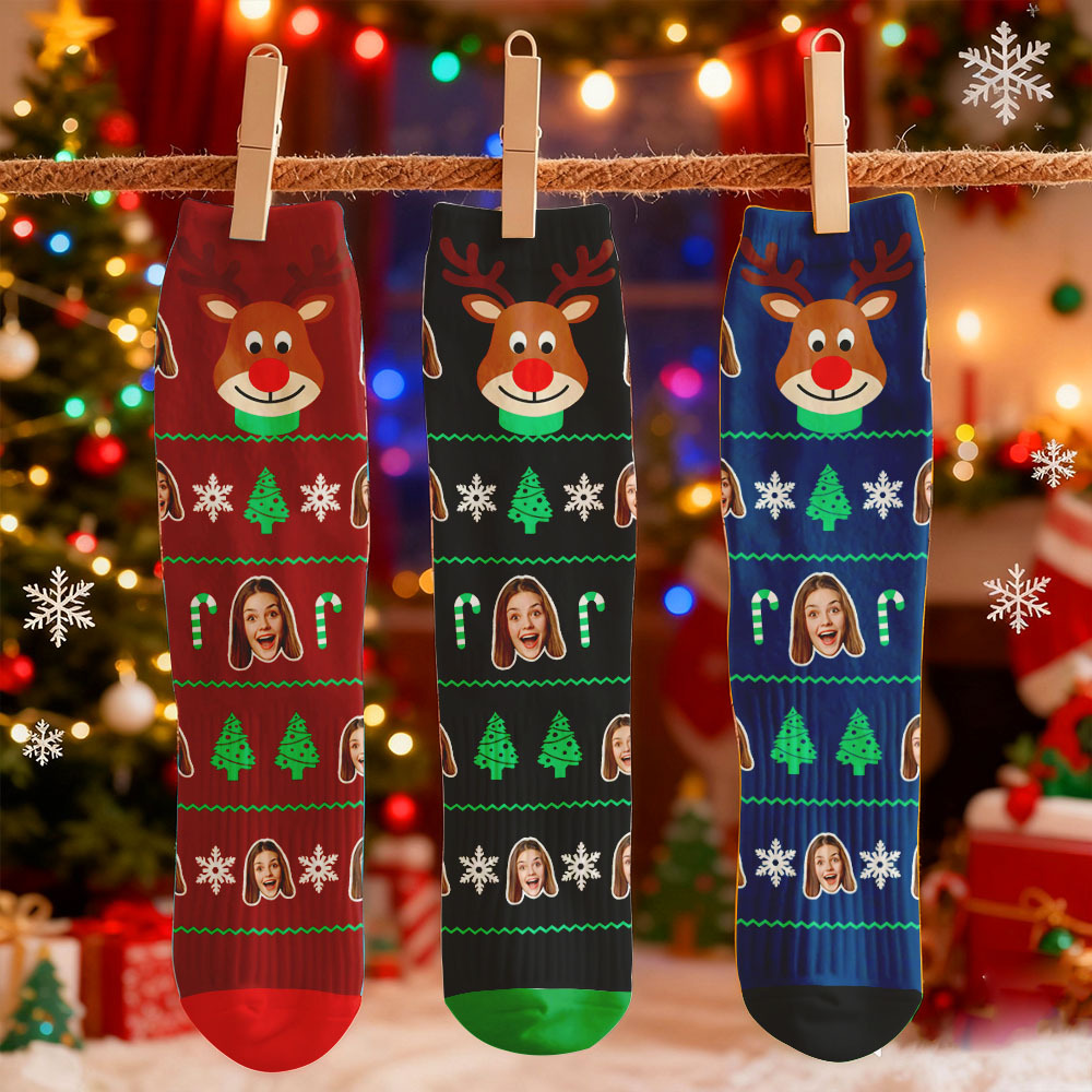Custom Face Printed Socks Santa Claus in Sunglasses Face Socks Personalized Custom Designs Best Santa Gift Idea - MyPhotoSocksAu
