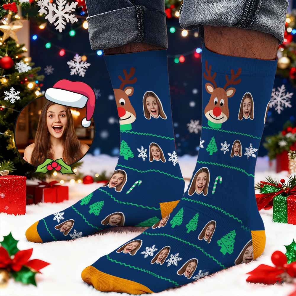 Custom Face Printed Socks Santa Claus in Sunglasses Face Socks Personalized Custom Designs Best Santa Gift Idea - MyPhotoSocksAu