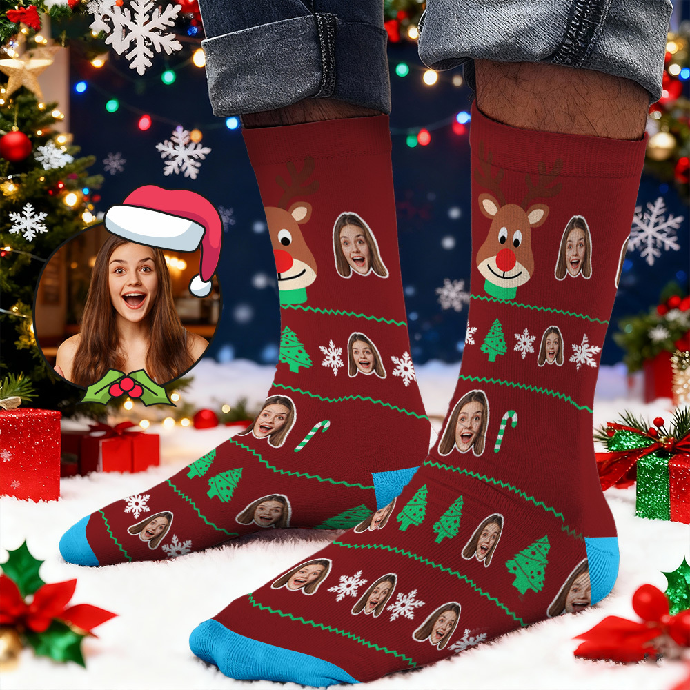 Custom Face Printed Socks Santa Claus in Sunglasses Face Socks Personalized Custom Designs Best Santa Gift Idea - MyPhotoSocksAu