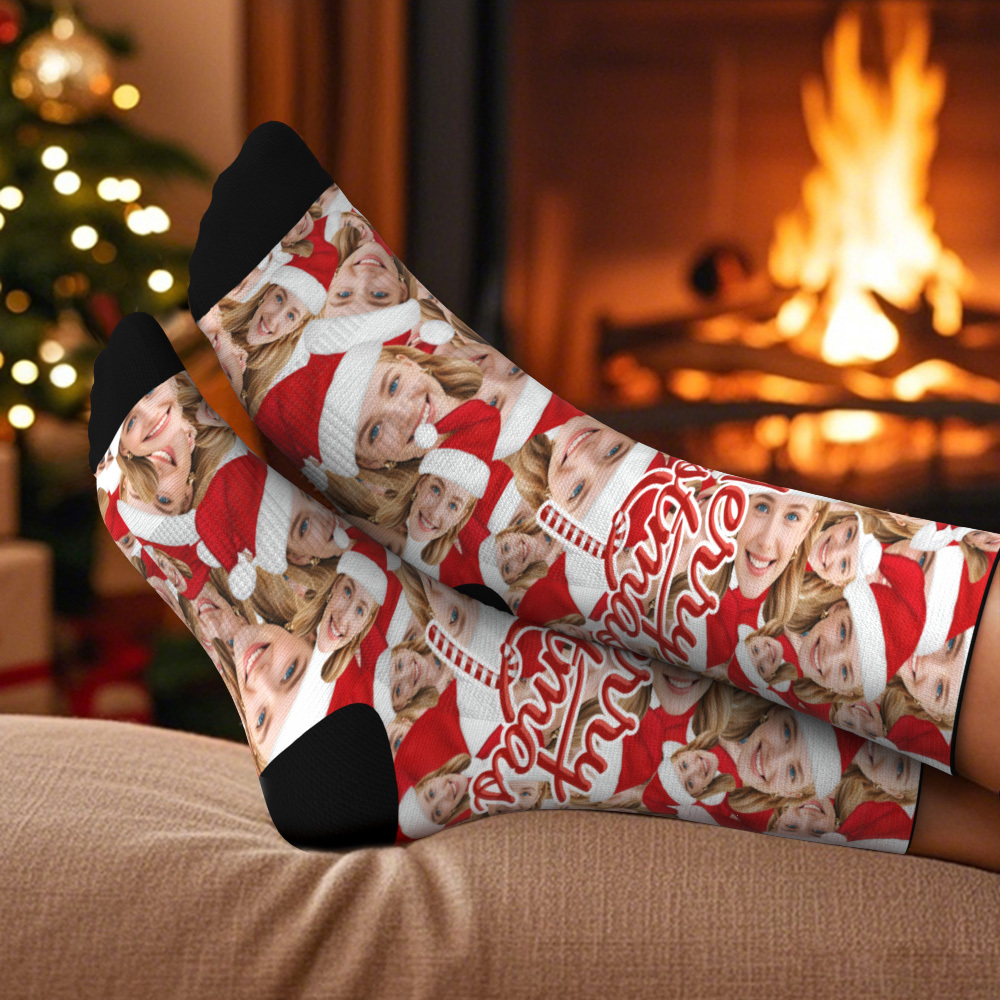 Christmas Socks Custom Face Socks Personalized Funny Hat Custom Design Best Gift Idea for Xmas - MyPhotoSocksAu