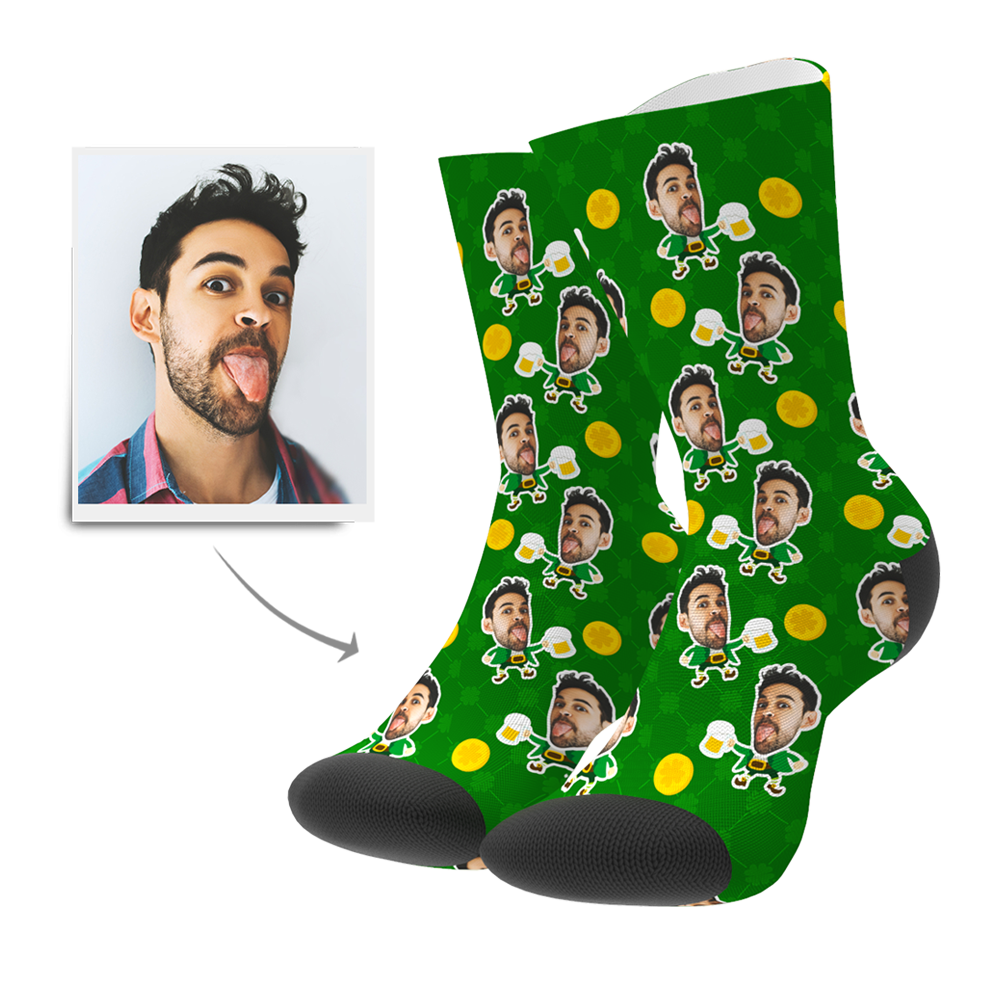 Custom Photo Socks St. Patrick's Day Face Socks Clover- Personalized Gifts.