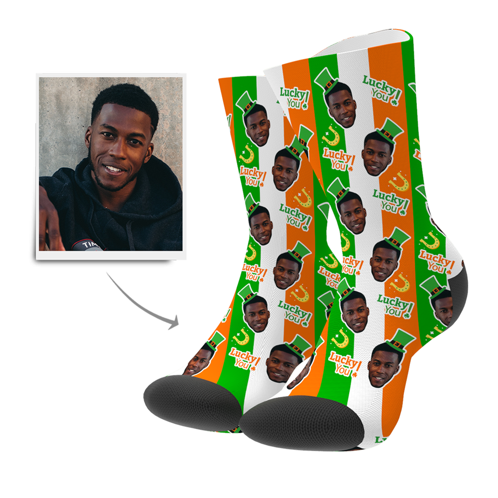 Custom Photo Socks St. Patrick's Day Face Socks Lucky You- Personalized Gifts.