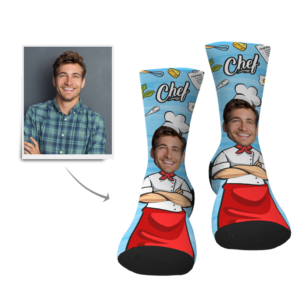 Custom Photo Socks Chef Face Socks- Personalized Gifts.
