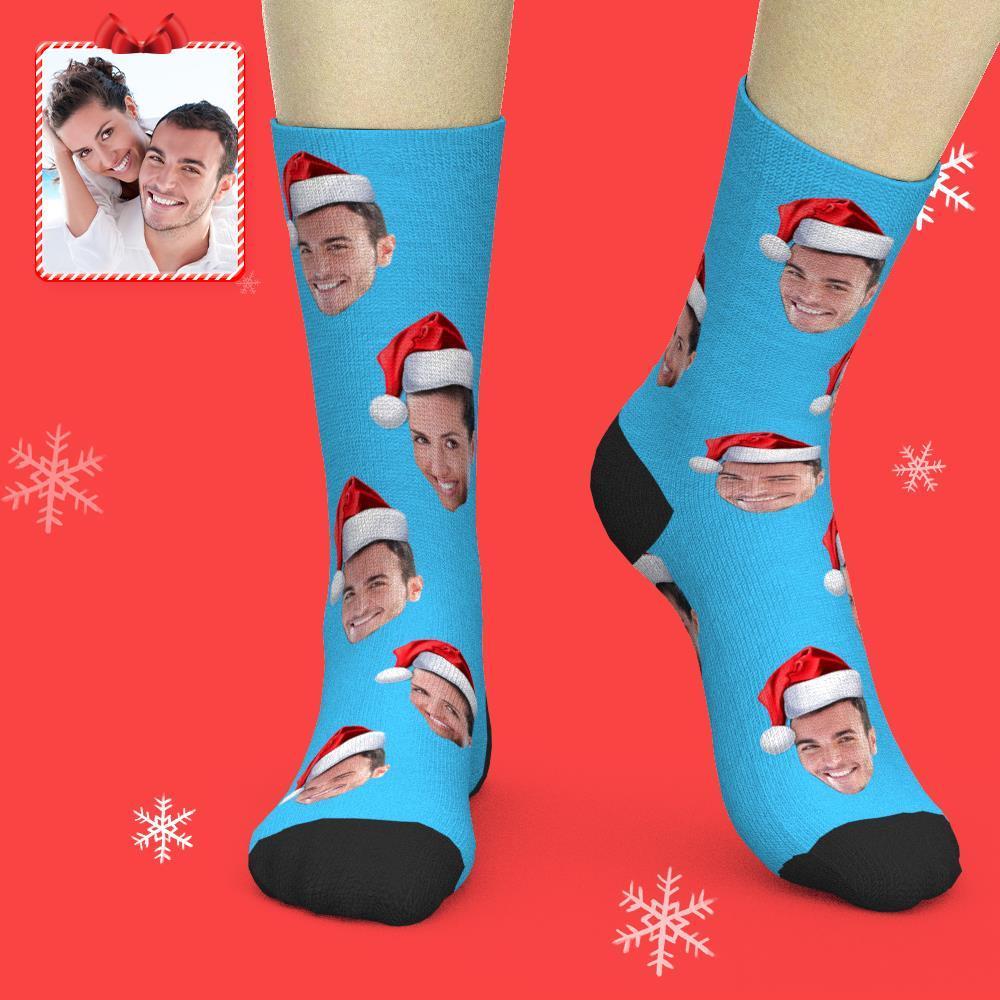 Christmas Gift for Friends Custom Face Socks Add Picture and Name - Santa Dog