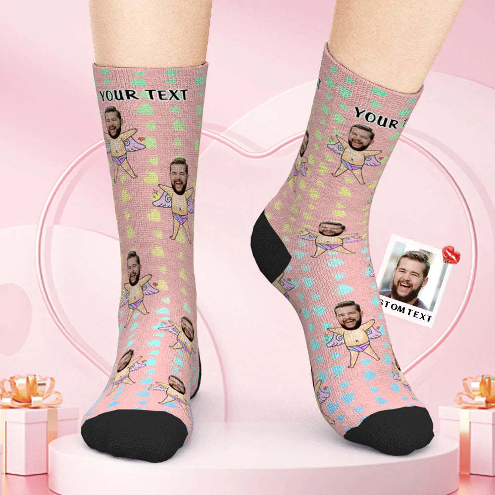 Custom Face Socks Cupid Funny Socks Valentine's Day Gift - My Photo Socks AU