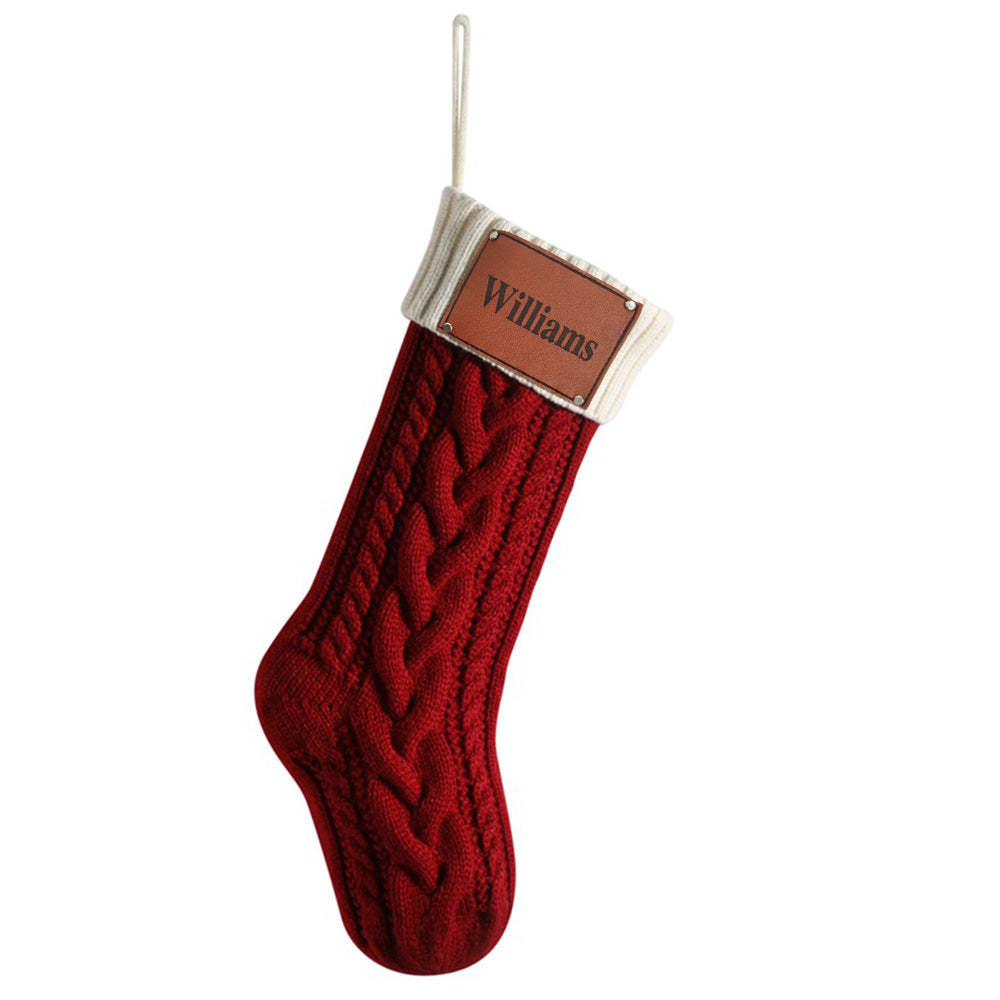 Personalized Christmas Stocking with Name Leather Patches Knitted Xmas Stockings Decoration - MyPhotoSocksAu