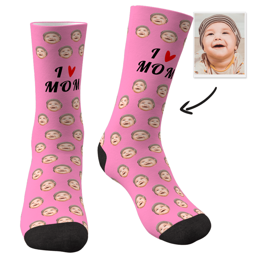 Custom Photo Socks-I lLove Mom