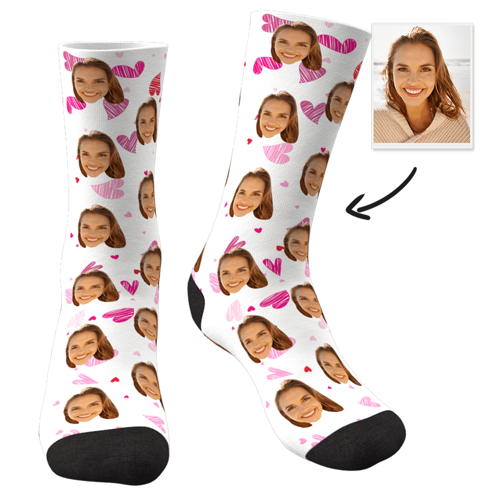 Custom Photo Socks Pink Heart