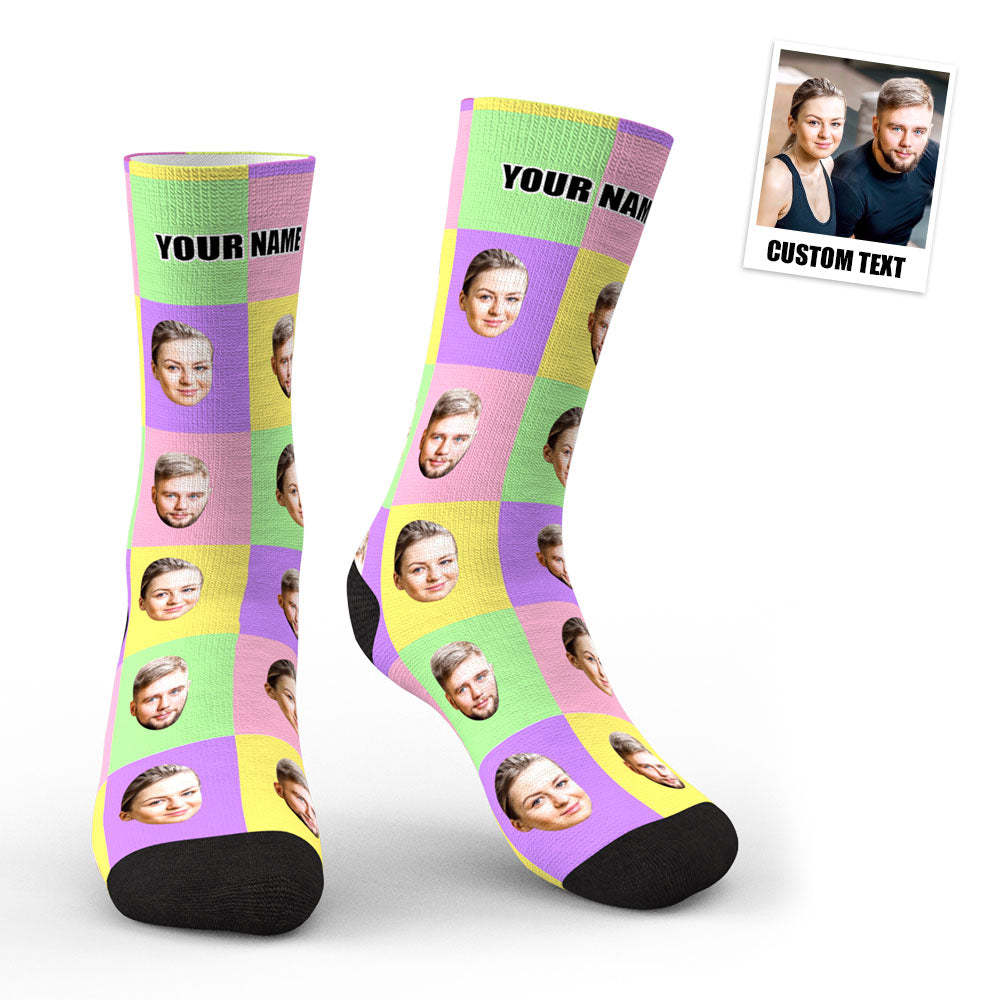 3D Preview Custom Face Socks Colorful Square Personalized Funny Socks - My Photo Socks AU