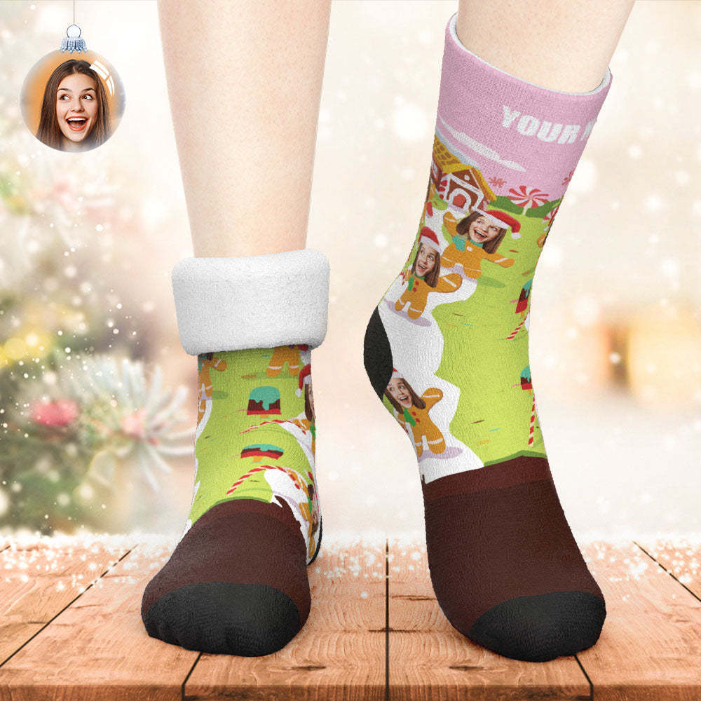 Custom Thick Socks Photo 3D Digital Printed Socks Winter Warm Gingerbread Man Christmas Socks - My Photo Socks AU