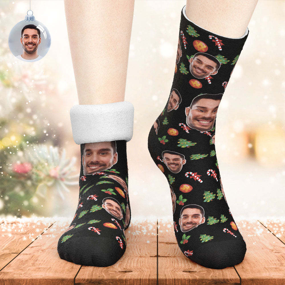 Custom Thick Socks Photo 3D Digital Printed Socks Winter Warm Candy Cane Christmas Socks - My Photo Socks AU