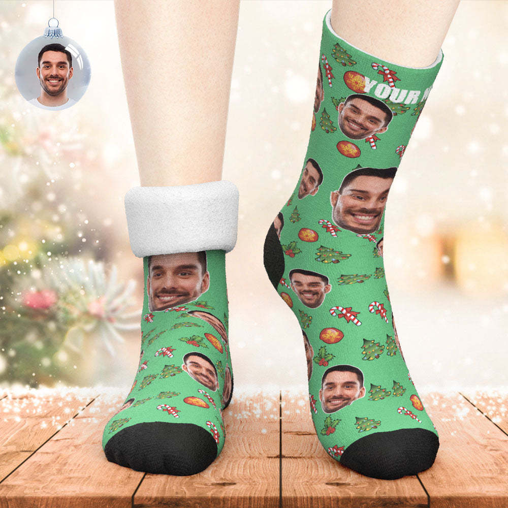 Custom Thick Socks Photo 3D Digital Printed Socks Winter Warm Candy Cane Christmas Socks - My Photo Socks AU