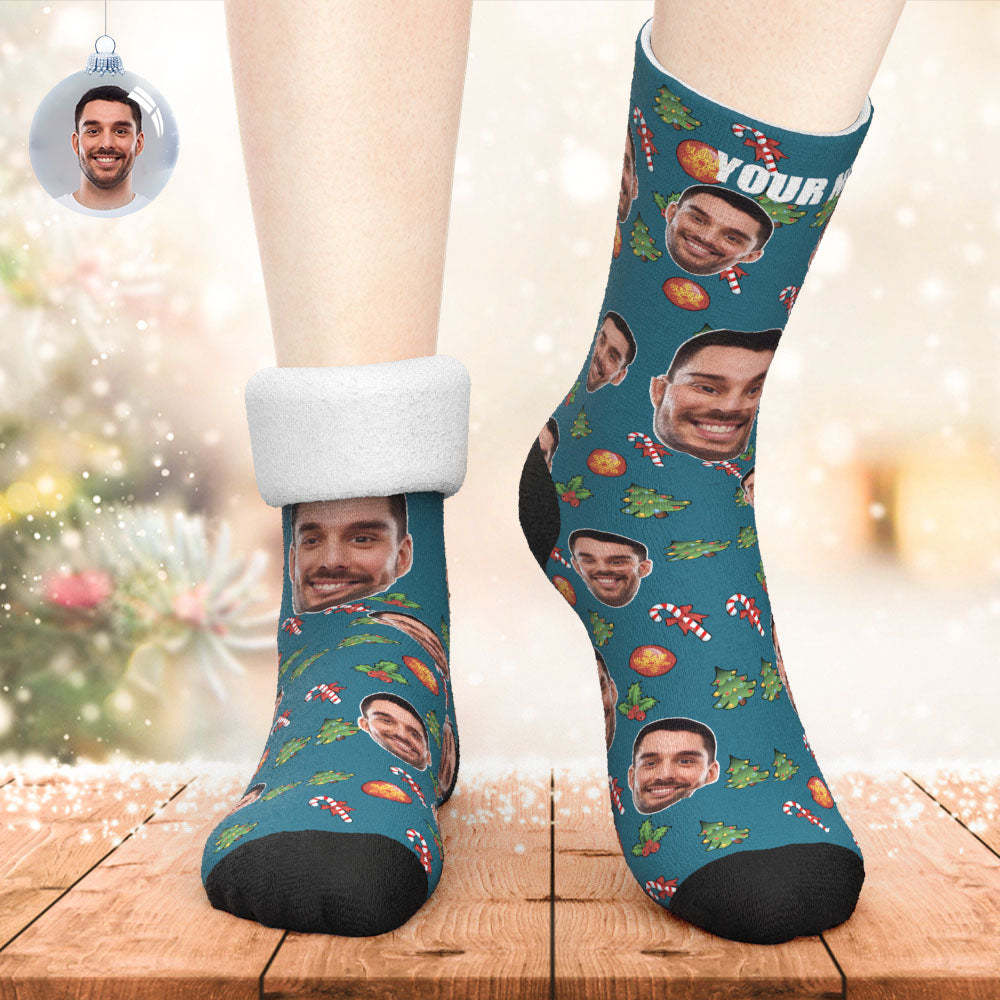 Custom Thick Socks Photo 3D Digital Printed Socks Winter Warm Candy Cane Christmas Socks - My Photo Socks AU