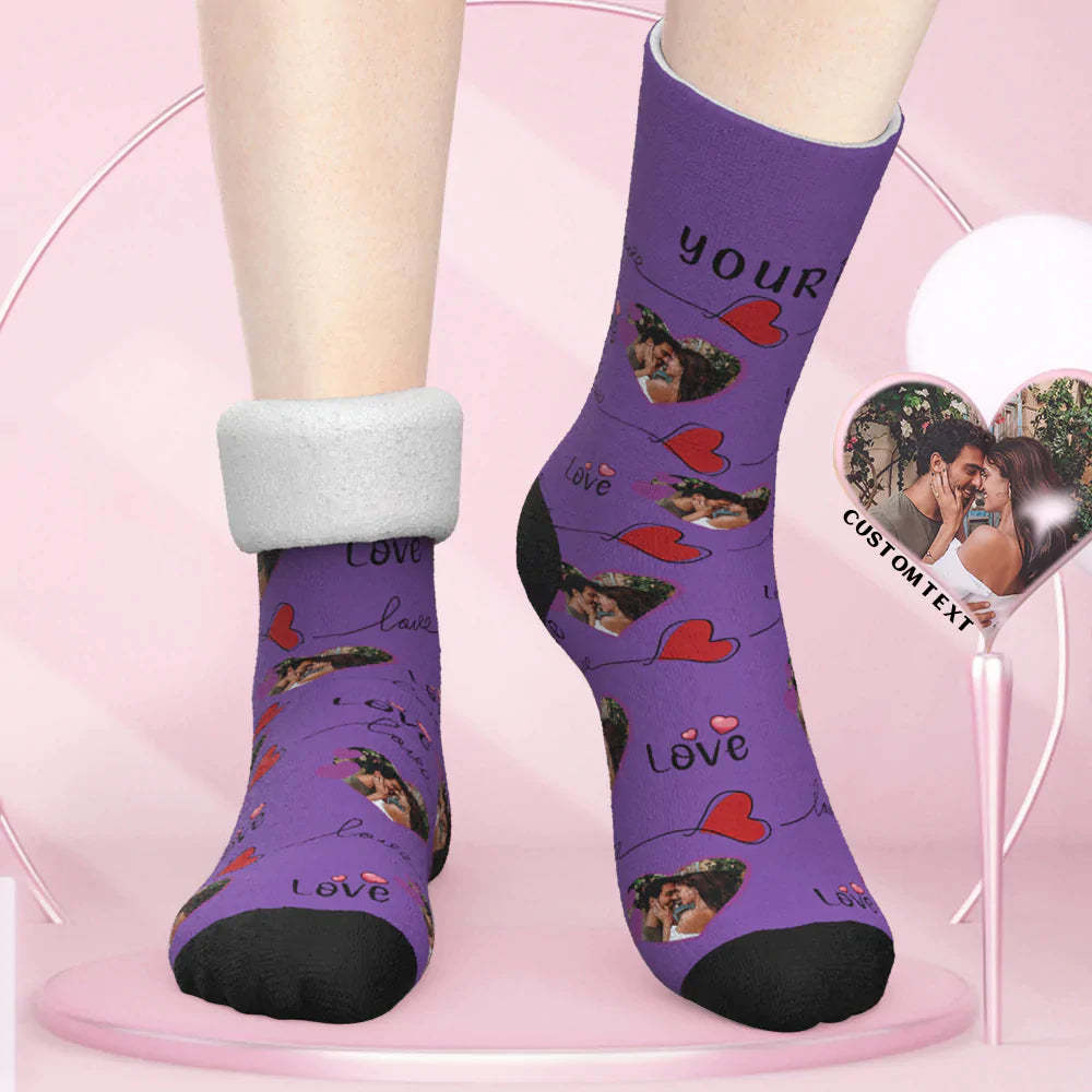 Custom Thick Socks Photo Autumn Winter Warm Socks Couple Love Socks Custom Lover Funny Socks Valentine's Day Gift - My Photo Socks AU