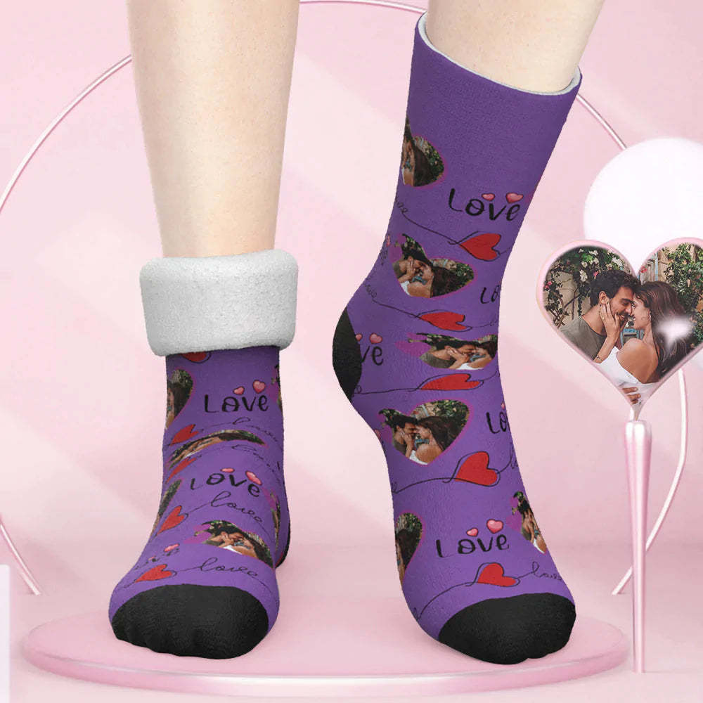 Custom Thick Socks Photo Autumn Winter Warm Socks Couple Love Socks Custom Lover Funny Socks Valentine's Day Gift - My Photo Socks AU