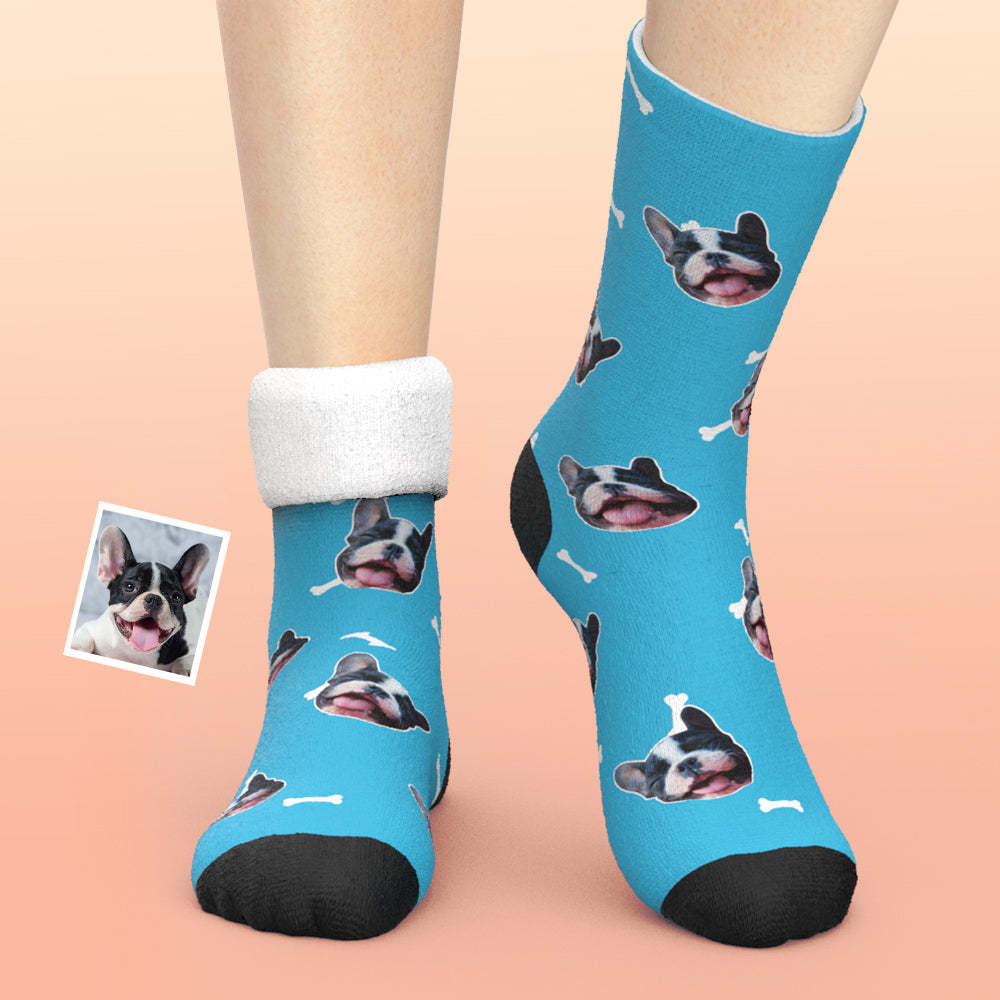 Custom Thick Socks Photo 3D Digital Printed Socks Autumn Winter Warm Socks Bone And Footprint - My Photo Socks AU