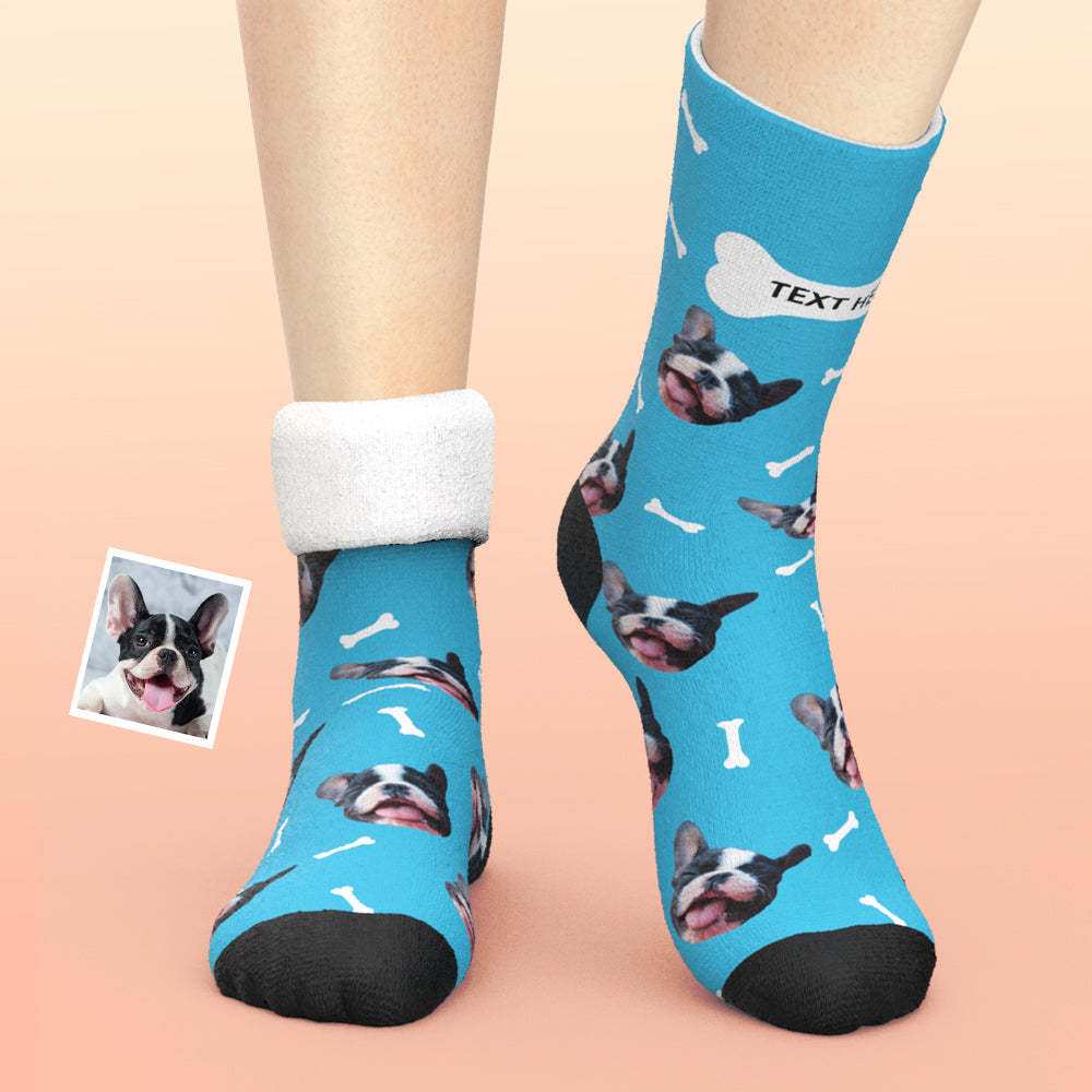 Custom Thick Socks Photo 3D Digital Printed Socks Autumn Winter Warm Socks Bone And Footprint - My Photo Socks AU