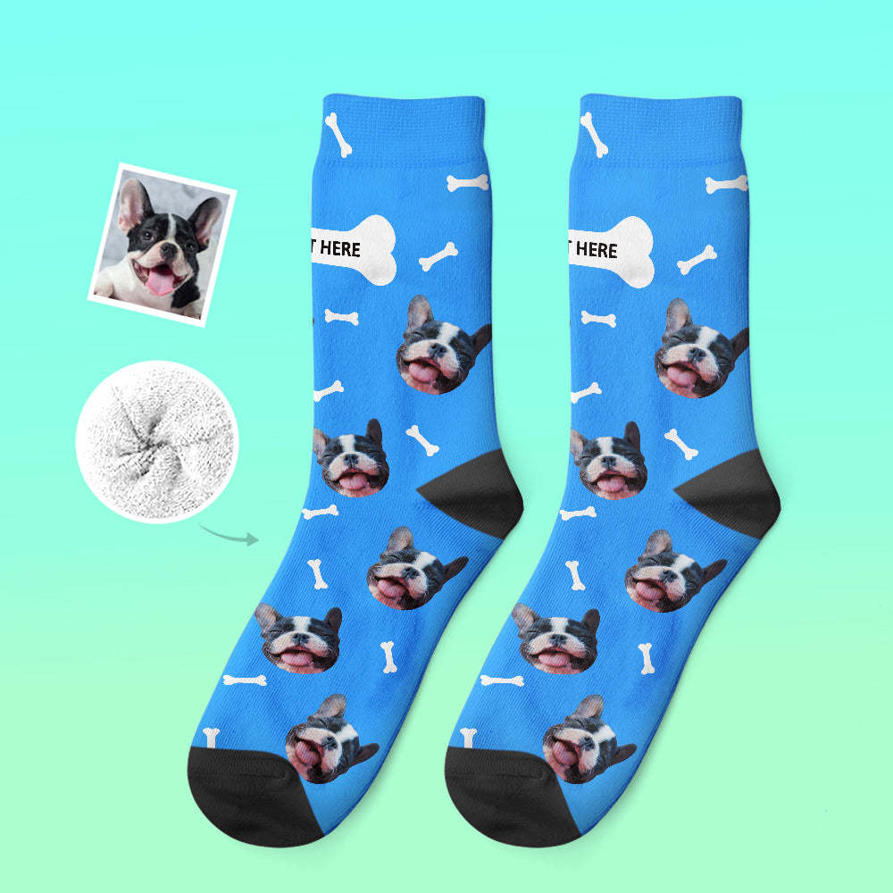 Custom Thick Socks Photo 3D Digital Printed Socks Autumn Winter Warm Socks Bone And Footprint - My Photo Socks AU