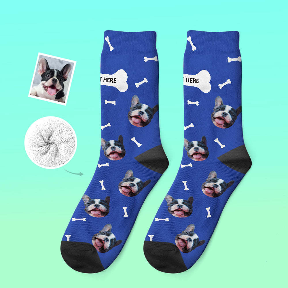 Custom Thick Socks Photo 3D Digital Printed Socks Autumn Winter Warm Socks Bone And Footprint - My Photo Socks AU