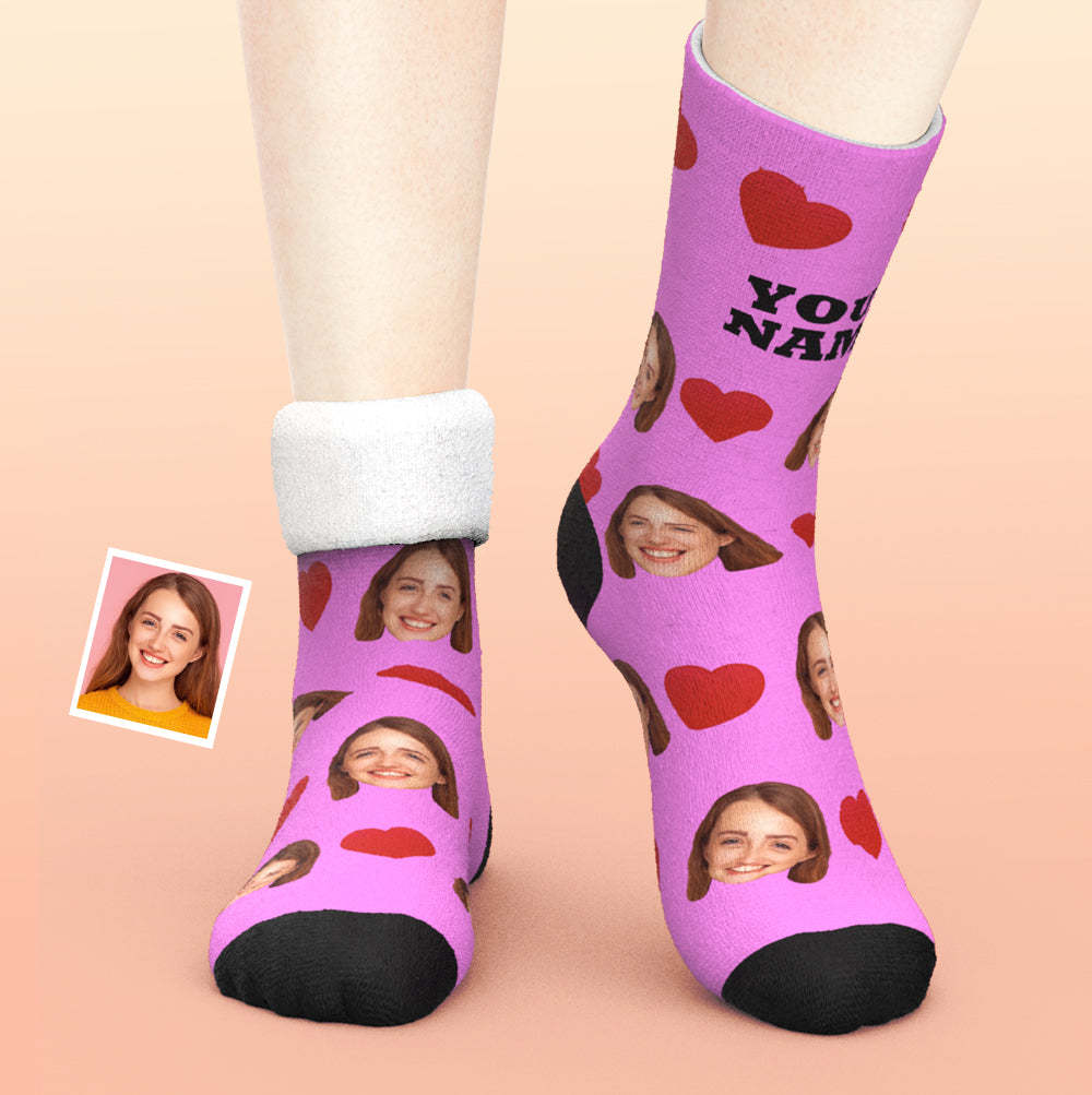 Custom Thick Socks Photo 3D Digital Printed Socks Autumn Winter Warm Socks Love Heart - My Photo Socks AU