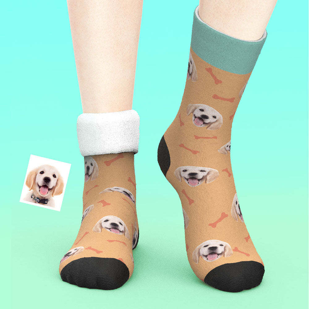 Custom Thick Socks Photo 3D Digital Printed Socks Autumn Winter Warm Pet Face Socks Bone - My Photo Socks AU