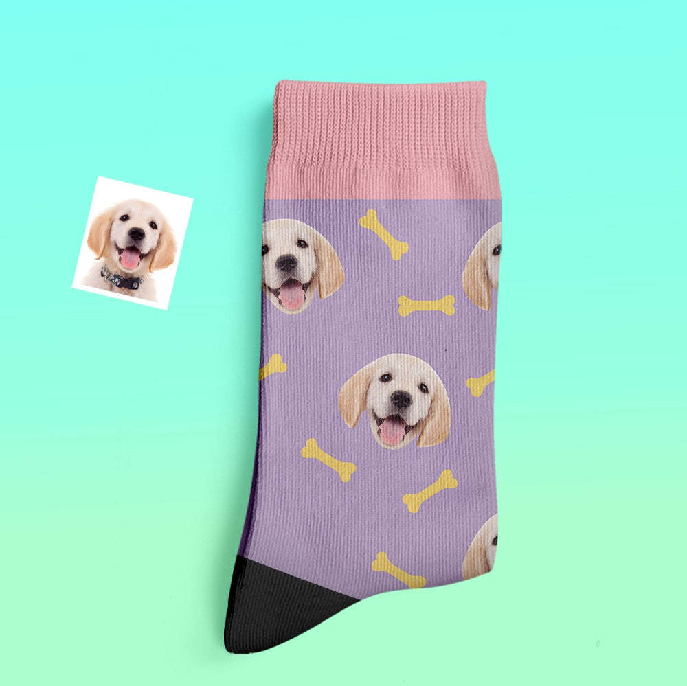 Custom Thick Socks Photo 3D Digital Printed Socks Autumn Winter Warm Pet Face Socks Bone - My Photo Socks AU